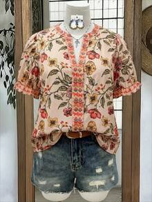 SHEIN Women's Woven Printed Summer Casual Shirt - Khaki - View 6