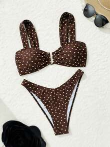 Bonvoyette Summer Bestselling Polka Dot Pattern Design Fashionable Beach Bikini Set For Girls - Brown - View 5