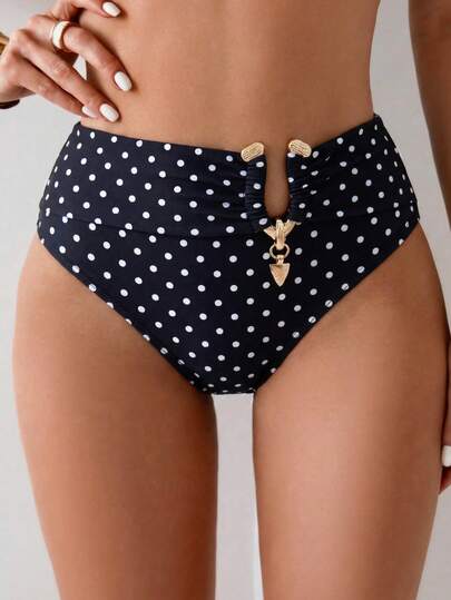 Swim Vcay Đồ bơi nữ mùa hè thoải mái, đa năng, họa tiết chấm bi cổ điển/phong cách nghỉ dưỡng retro, khóa kim loại sang trọng, thiết kế khoét rỗng, quần bikini cạp cao, thích hợp cho kỳ nghỉ biển/spa/mặc hàng ngày, gợi cảm, phong cách retro chấm bi cạp cao, thích hợp cho mùa xuân đến hè.