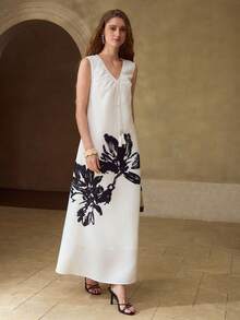 MOTF PREMIUM WOMEN'S SUMMER FLORAL PRINT SLEEVELESS DRESS - White - View 5