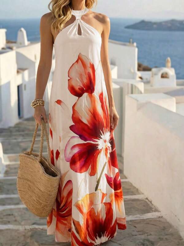 Balvessa Women's Printed Halter Dress For Vacation