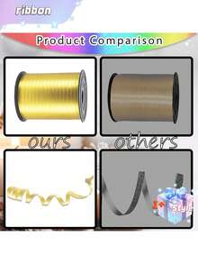 1 Roll, 250 Yard Black Curling Ribbon For Gift Wrapping, Balloon String, Wedding, Birthday, - Metallic Shiny " Ribbon For Bouquets And Flower Wrapping Paper Valentine DAY, Valentines Wedding, Birthday - Light gold - View 8