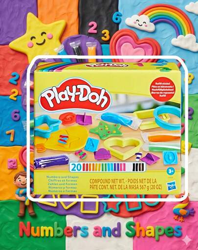 Hasbro 20色软陶数字形状套装，含20盎司软陶泥、模具和工具，DIY手工学习活动复合材质，易于塑形，可重复使用，是理想的礼物之选。