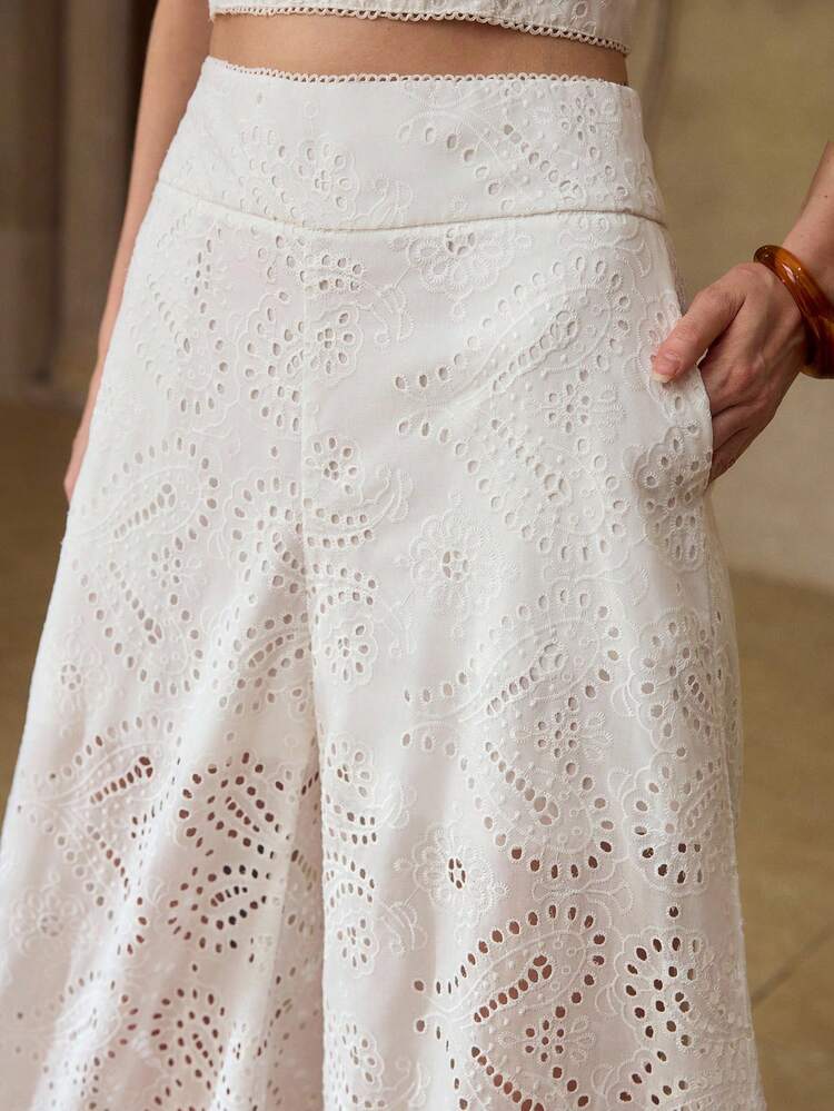 SOLID SCHIFFY SLANT POCKET WIDE LEG CASUAL PANTS