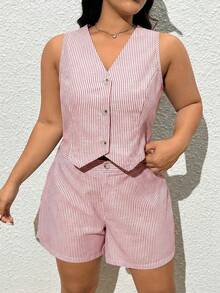 Comfortcana Bộ áo vest và quần short kẻ sọc đỏ cỡ lớn, trang phục thường ngày mùa hè cho lễ tốt nghiệp, tựu trường, trang phục giáo viên mùa thu/đông. - Đỏ - Xem 13