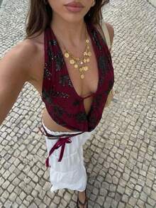 Aloruh 酒红色亮片露背吊带度假背心，Y2K音乐节穿搭，复活节，圣帕特里克节，狂欢节，外出上衣，约会之夜，演唱会服装，亮片上衣，夏季上衣，安科拉红 - 酒紅色 - 查看 7