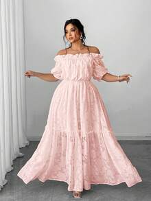 Vionelle Elegantes Kleid mit Rüschensaum und Off-Shoulder in Große Größen, Sommer - Babypink - Übersicht 5