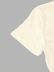 SHEIN Teen Girl Summer Casual Letter & Floral Print Round Neck Short Sleeve T-Shirt - Beige - View 4