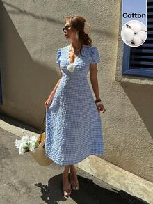 Serisse 女士格子短袖中长连衣裙 - 彩色 - 查看 8