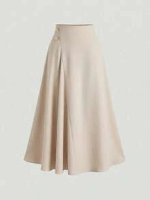 Firerie 女士高端通勤优雅A字缎面长裙，垂褶设计显瘦伞裙，春夏缎面裙，宽松腰身伞裙摆长裙，婚礼派对配套裙，纯色缎面裙，香槟杏色缎面裙，春夏，优雅，通勤，约会，婚礼季，毕业典礼，舞会，演出，音乐会，工作，返校，年会，女士生日，假日，裙子，正式场合 - 杏色 - 查看 3