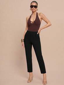 Olia Maree Olia Maree Women's Casual Solid Color All-Match Pocket Pants - Black - View 4