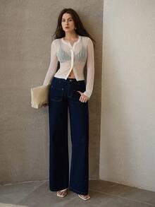 MOTF PREMIUM WOMEN'S FRONT BUTTON RIBBED KNIT SHEER CARDIGAN - White - View 5