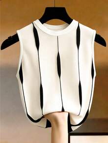 EMERY ROSE Plus Size Contrast Stripe Sleeveless Tank Top For Women - Multicolor - View 1