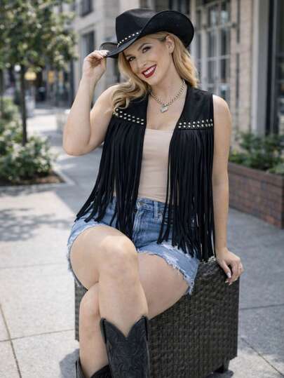 Chaleco Retro Estilo Western con Flecos y Tachuelas Metálicas - Estilo Boho Chic Festivalero