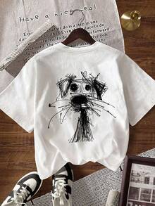 EMERY ROSE 女士圆领小狗印花休闲百搭日常短袖T恤 - 白色 - 查看 2