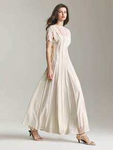 Ontre 2026新款早春粉色褶皱缎面系带连衣裙，适合现代都市派对、返校季、婚礼、都市简约休闲日常穿着、波西米亚风、度假、节日、春季等场合。 - 淺粉色 - 查看 5