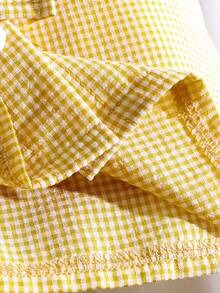 SHEIN 2pcs/Set Baby Girls' Casual Vacation Sweet Pink Striped Plaid Sleeveless Vest + Matching Loose Sports Shorts - Yellow - View 4