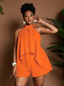Maweii Mono informal de unicolor con cuello halter para mujer de talla grande - Naranja - Ver 1