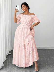 Vionelle Elegantes Kleid mit Rüschensaum und Off-Shoulder in Große Größen, Sommer - Babypink - Übersicht 6
