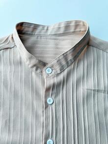 Surfspeed Bộ đồ đi biển dành cho nam giới, gồm áo sơ mi ngắn tay màu trơn cài một hàng khuy và quần short cạp chun có dây rút. - Màu Khaki - Xem 4