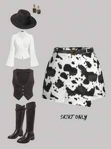 SHEIN MOD Plus Size Women's Fashionable Western Style Cow Print Shorts - Black and White - View 4