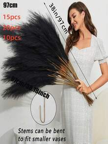 人造植物 仿真蒲苇 仿真蒲苇草 人造植物 100/80/50/20/15/10 株 55厘米/97厘米 黑色仿真蒲苇草，房间装饰 高大的仿真蒲苇花卉 大型仿真蒲苇草枝条植物，适用于客厅装饰落地花瓶，蒲苇草装饰，秋季装饰花瓶填充物，落地花瓶填充物，家居波西米亚风装饰 - 黑色 - 查看 16