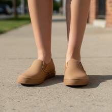 Zapatos casuales unisex de color sólido, de corte bajo, ligeros, sin cordones, puntera lisa, suela de goma, parte superior de tela, plantilla de tela, para hombres, mujeres, actividades al aire libre, deportes, trabajo Liso Elegante Tela - Camel - Ver 5