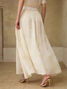 MOTF PREMIUM SPRING/SUMMER NEW BEADED EMBROIDERY PATCHWORK FABRIC A-LINE SKIRT, CLASSIC VERSATILE WOMEN'S SKIRT - Apricot - View 3