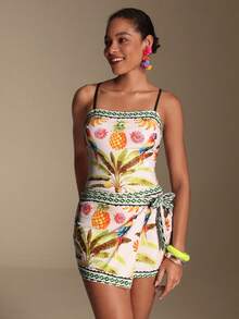 Swim Oasis Bộ đồ bơi liền thân in hình cây dừa nhiệt đới màu xanh dương và trắng dành cho nữ, kiểu dáng thanh lịch, thoải mái, thích hợp cho kỳ nghỉ biển. - Nhiều màu - Xem 9