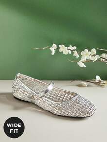 SHUZIA Giày búp bê Mary Jane dáng rộng thoải mái dành cho nữ, chất liệu giả da, mũi vuông, dệt kim. - Bạc kim loại - Xem 6