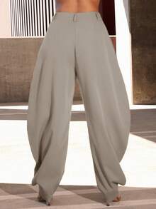 Vixey High Waisted Barrel Office Pants With Gold Button Cuffs - Grey - View 5