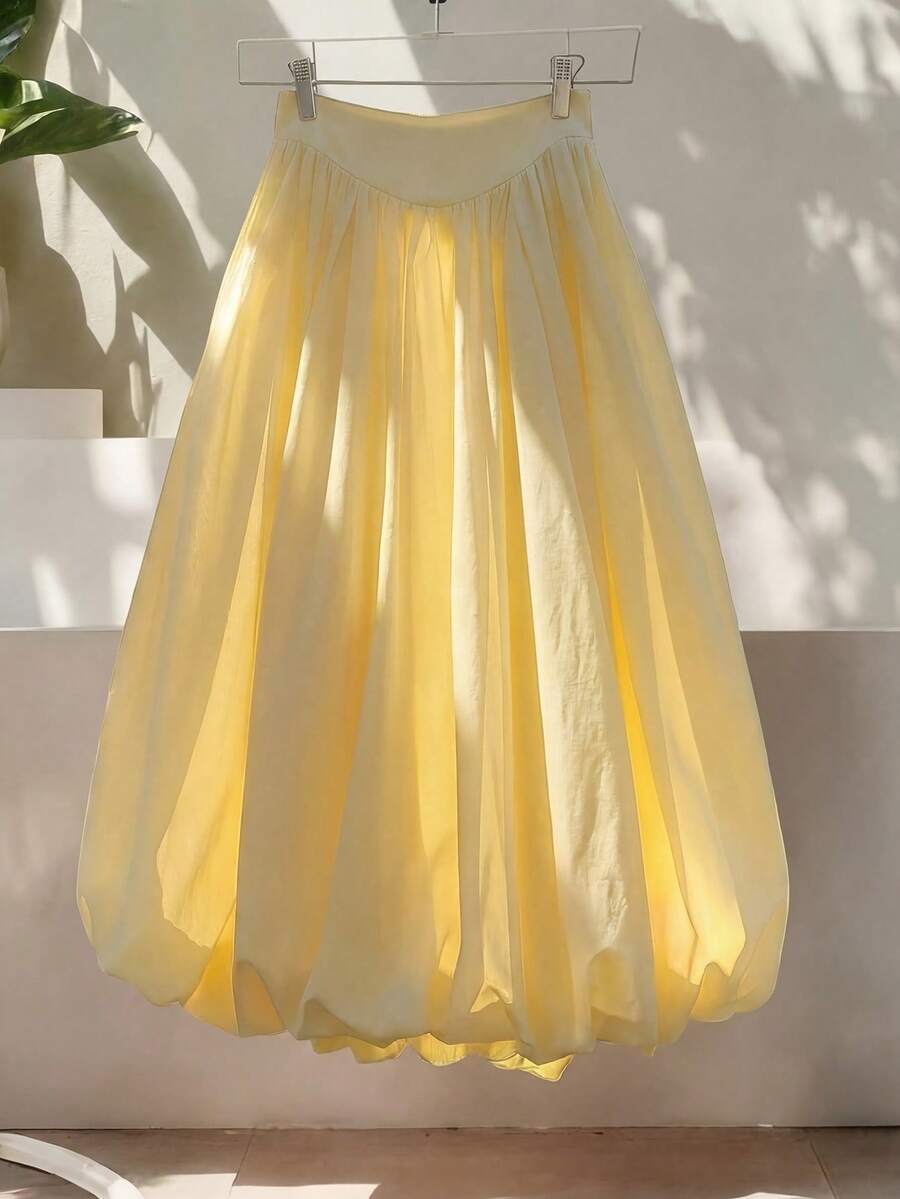 GlowEve 女士黄色A字型碎花荷叶边沙滩裙，休闲度假 - 黃色 - 查看 1