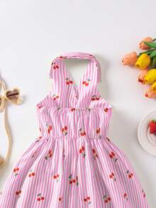 SHEIN Casuvi Kids 花园女孩夏季新款时尚Polo领露背吊带束腰甜美度假风连衣裙，少女正式连衣裙 - 粉色 - 查看 8