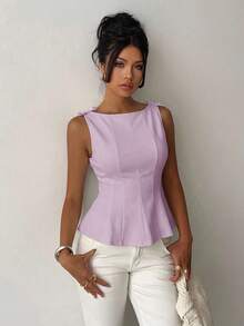 Aloruh Áo kiểu không tay thanh lịch, tối giản dành cho nữ, thích hợp mặc đi làm. - Màu Lilac Tím - Xem 5