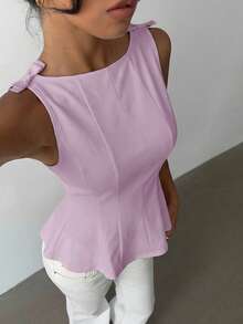 Aloruh Áo kiểu không tay thanh lịch, tối giản dành cho nữ, thích hợp mặc đi làm. - Màu Lilac Tím - Xem 4