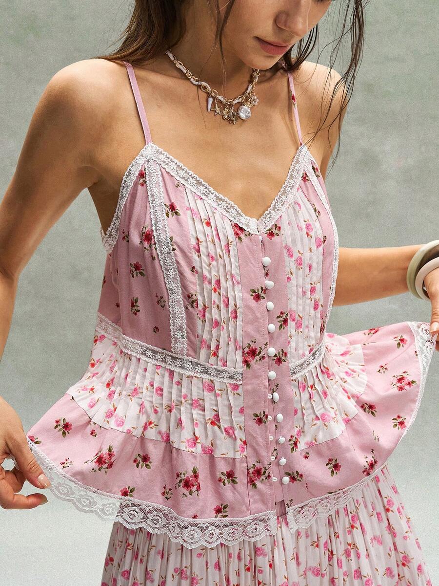 Bohemela 女士度假印花吊带背心，春夏款 - 珊瑚粉 - 查看 1