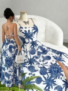 Elenzga Vestido casual sin mangas con abertura y estampado de paisley, adecuado para vacaciones - Multicolor - Ver 2