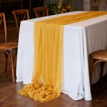 一件长 6 英尺、高 57 英寸的飘逸雪纺桌裙，加长款 - 彩色 - 查看 16