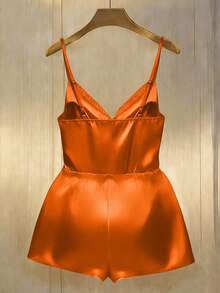 GlowEve 女士缎面V领连体衣 - 亮橙色 - 查看 2