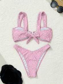 Bonvoyette Conjunto de bikini de moda con diseño de estampado de lunares para niñas, un éxito de en verano - Rosa - Ver 6