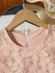 Tween-Mädchen Kleid, 1 Stück, Sommerkleid mit 3D-Saum, großer Schmetterling Applikation, ärmellos, knielang, geeignet für den Alltag, Einkaufen, Partys und andere Anlässe - Babypink - Übersicht 4