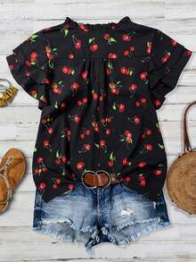 Linhara Plus-Size Women's Woven Casual Vacation Summer Shirt - Black - View 2