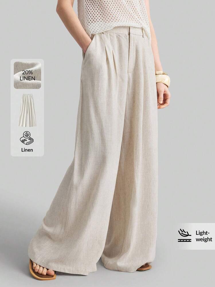 2026SS Women's Wide Leg Pants, Casual Loose Pleated Waist Trousers, Suitable For Bohemian, Ibiza, Vacation, Festival, Wedding Guest, Office, Teacher, Back To School, Pockets, Relaxed Fit, Elegant Urban Chic, Versatile Spring/Summer Pants