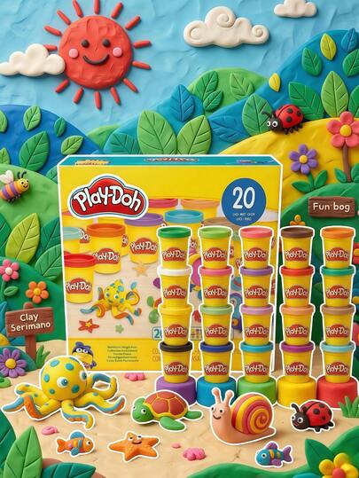 Hasbro 20色1.13公斤软陶泥套装，色彩鲜艳，彩虹色，易于塑形，可重复使用，DIY艺术材料，创意课堂活动用品，礼品之选