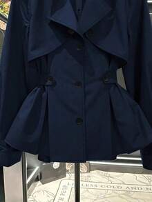 SHEIN Franclia Women's Fashionable Casual Waist Cinched Trench Coat - Navy Blue - View 4