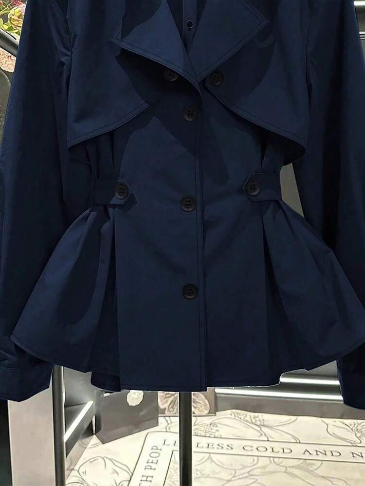 Franclia Women's Fashionable Casual Waist Cinched Trench Coat - Navy Blue - View 4