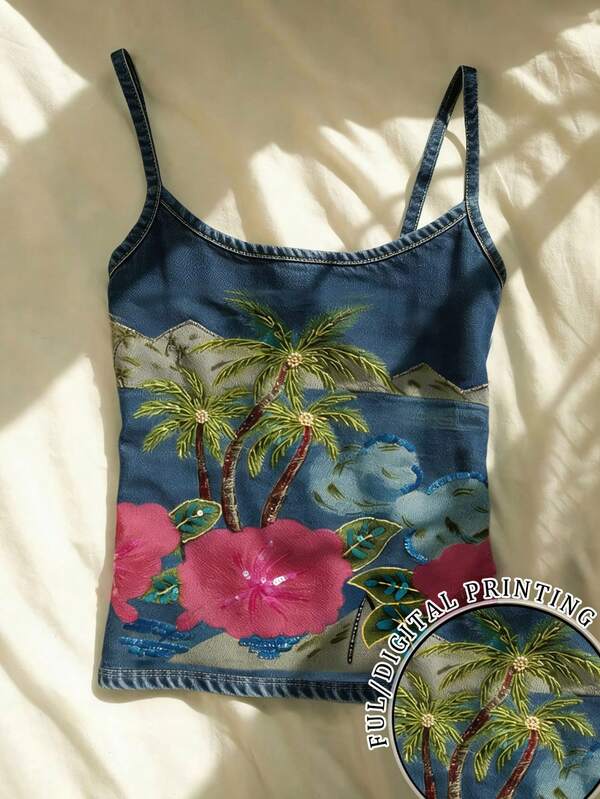 INAWLY Camiseta corta ajustada con estampado tropical casual de vacaciones para mujer