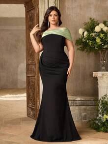 Aureia Plus Size Elegant Minimalist Off Shoulder Pleated Fitted Fishtail Hem Formal Gown For Wedding Party Formal - Multicolor - View 6