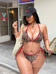 Swim SXY Plus Size Women Leopard Print Sequin Sexy Bikini Two Pieces Swimwear - Multicolor - View 5