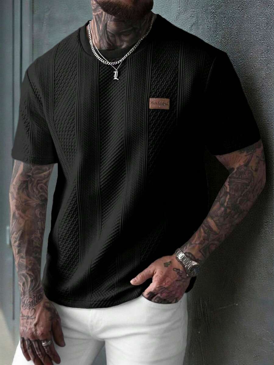 EGENSIO Camiseta de manga corta de cuello redondo casual para uso diario para hombres - Negro - Ver 1